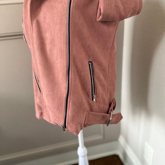 Missguided Faux-suede Moto Biker Jacket Size 6 Dusty Pink - Picture 5 of 9